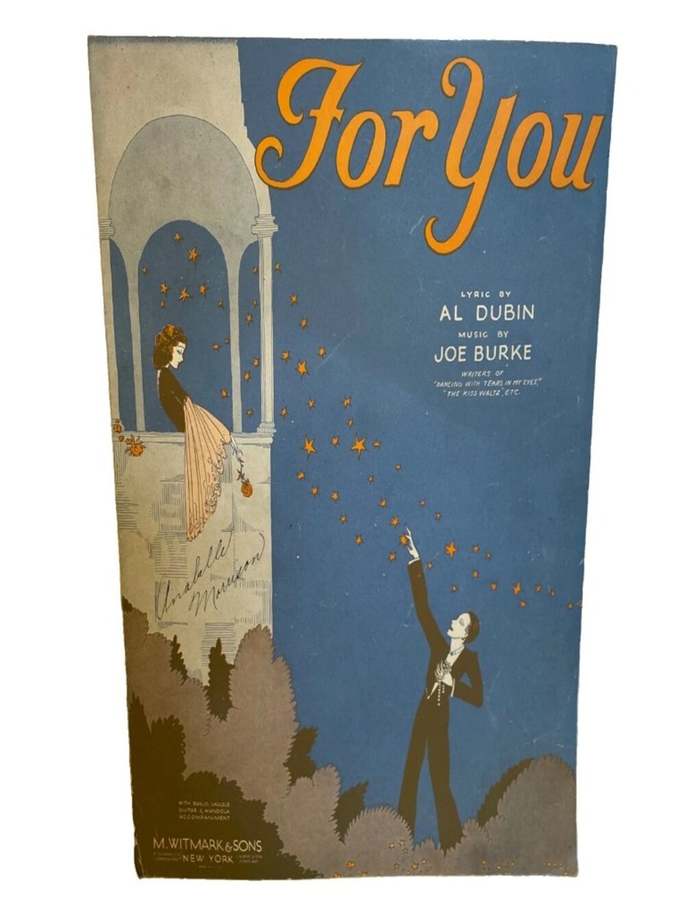 1930 For You Sheet Music Al Dubin Joe Burke M. Witmark Romance Art Deco Cover